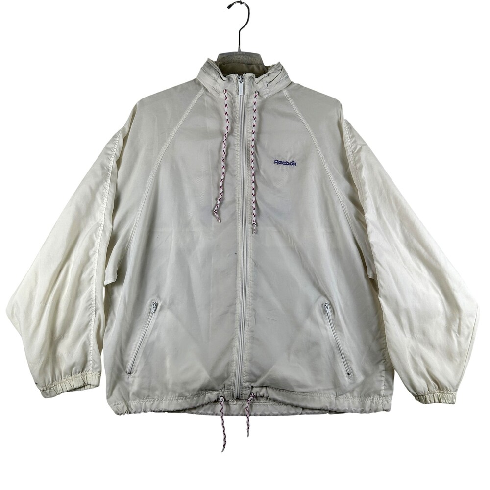 Vintage Reebok Sport Jacket Mens Large White Hooded Full Zip Windbreaker 90s
